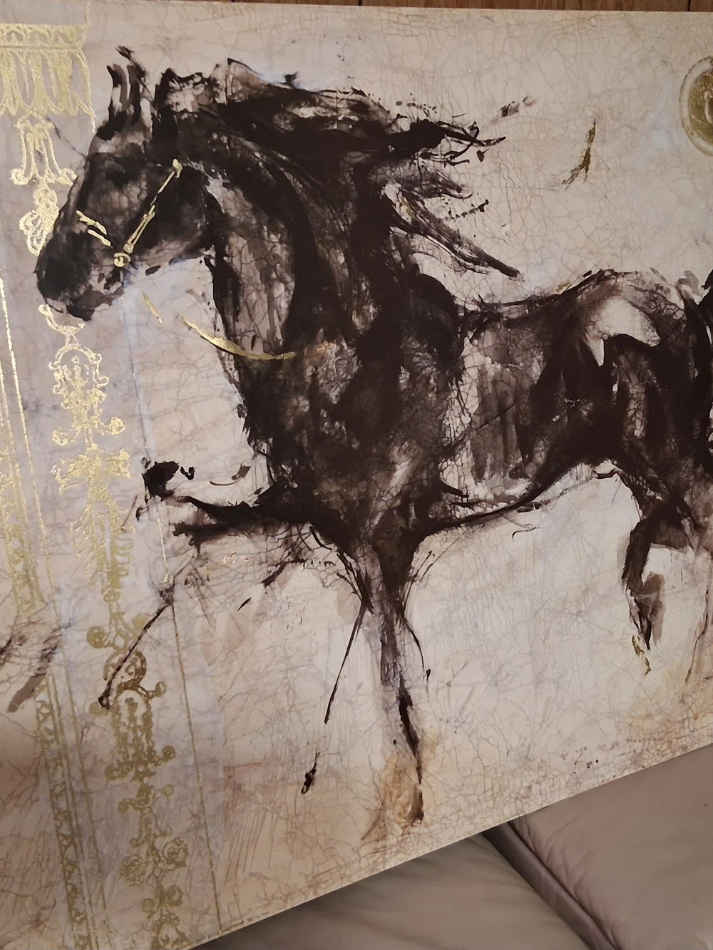 Gold Accent Black Horse Wall Art Print